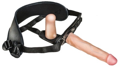 Женский страпон с вагинальной пробкой Woman Strap 18 см LoveToy (бежевый; черный) 