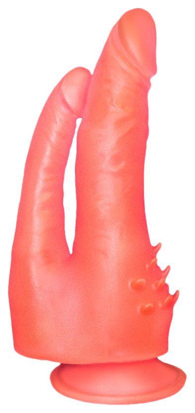 Розовый двойной фаллоимитатор с шипами и присоской 17 см LoveToy 