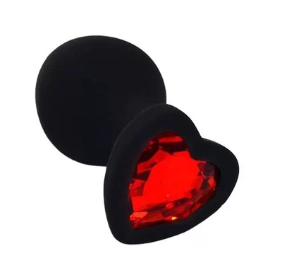 Черная анальная силиконовая пробка с красным кристаллом в форме сердца 8,8 см Kanikule (черный) 