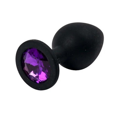 Черная силиконовая анальная пробка с фиолетовым стразом 7,1 см 4sexdream (черный) 