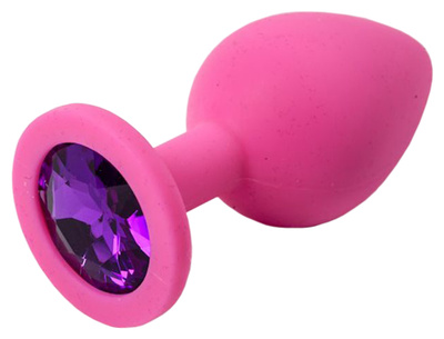 Розовая силиконовая пробка с фиолетовым кристаллом 8,2 см 4sexdream (розовый) 