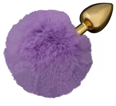 Маленькая золотистая пробка с пушистым фиолетовым хвостиком Пикантные штучки (золотистый) 