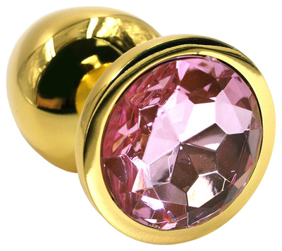 Золотистая алюминиевая анальная пробка с светло-розовым кристаллом 6 см Kanikule (золотистый) 