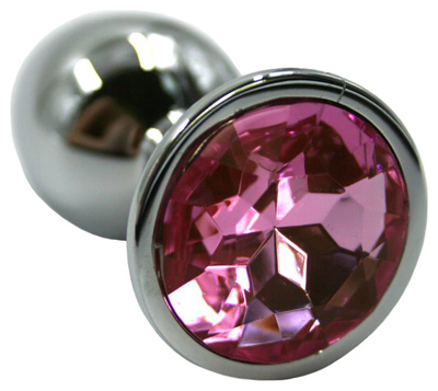 Серебристая алюминиевая анальная пробка с светло-розовым кристаллом 6 см Kanikule (серебристый) 