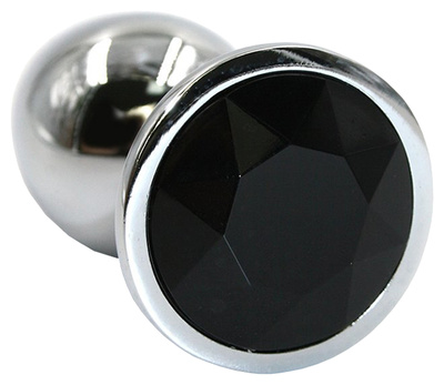 Серебристая алюминиевая анальная пробка с чёрным кристаллом 7 см Kanikule (серебристый) 