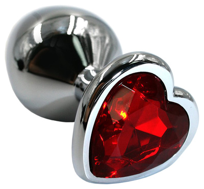 Серебристая анальная пробка с красным кристаллом-сердцем 8,2 см Kanikule (серебристый) 