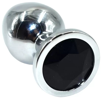 Серебристая анальная пробка из нержавеющей стали с черным кристаллом 8,5 см Kanikule (серебристый) 