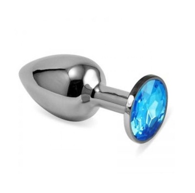 Серебряная металлическая анальная пробка с голубым стразиком 7,6 см 4sexdream (серебристый) 