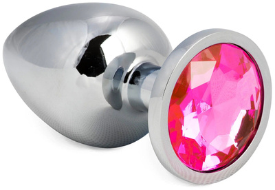 Серебряная металлическая анальная пробка с розовым стразиком 8,2 см 4sexdream (серебристый) 