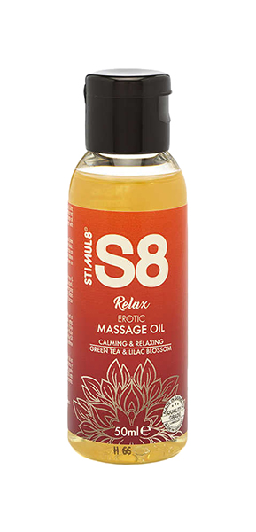Массажное масло S8 Massage Oil Relax с ароматом зеленого чая и сирени 50 мл. Stimul8 