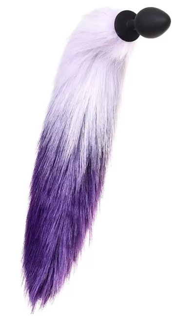 Анальная втулка с бело-фиолетовым хвостом POPO Pleasure by TOYFA M силикон черная O33 см (белый; фиолетовый; черный) 