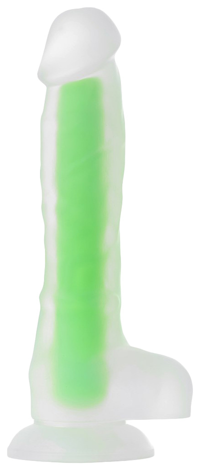 Прозрачно-зеленый Фаллоимитатор-реалистик, светящийся в темноте, Dick Glow 18 см ToyFa 131995-SM (прозрачный; зеленый) 