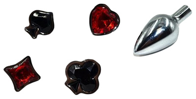 Набор из анальной пробки Kanikule из стали и 4 кристаллов в форме мастей 7,6 см AP-AL036 (серебристый) 