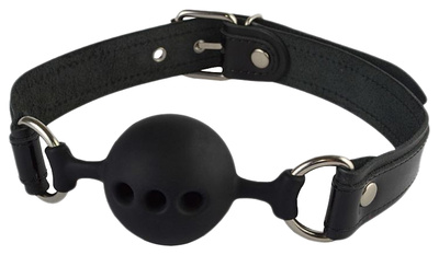 Силиконовый кляп-шар с ремешками из натуральной кожи черного цвета Sitabella СК-Визит 3390-1 (черный) 