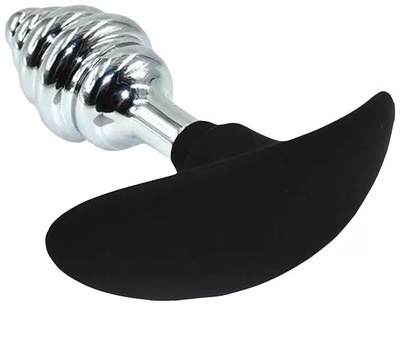 Серебристая пробка-елочка для ношения с силиконовым ограничителем 10,3 см Kanikule AP-AL043S (черный) 