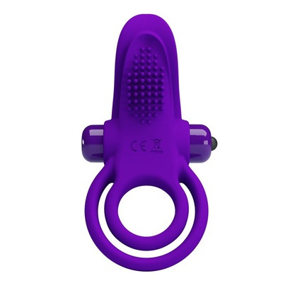Фиолетовое силиконовое эрекционное кольцо с вибрацией и подхватом мошонки Baile BI-210203-1 (фиолетовый) 