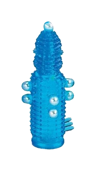 Эластичная насадка на пенис Tonga с жемчужинами точками и шипами голубая (голубой) 