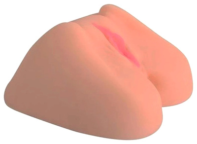 Телесная вибровагина с розовыми губками и двумя отверстиями SHEQU (бежевый) 