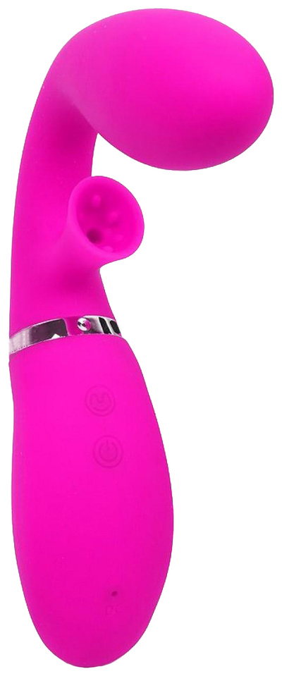 Ярко-розовый вибромассажёр с клиторальным отростком Magic Finger 29 см Baile 