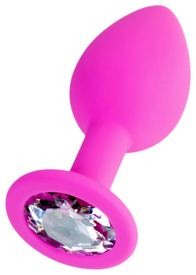 Розовая анальная втулка Brilliant с прозрачным кристаллом 7 см ToyFa (розовый) 
