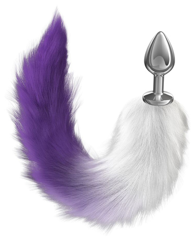 Серебристая анальная пробка с фиолетовым хвостом Starlit Lola toys (серебристый; фиолетовый) 