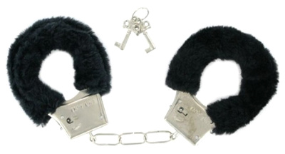 Черные металлические наручники KISSEXPO с мехом (серебристый; черный) 