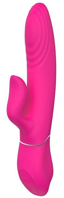 Ярко-розовый вибромассажер с клиторальным отростком DUO THRUSTER 14 см Dream Toys 