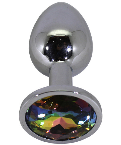 Серебристая анальная пробка с радужным кристаллом 7 см Eroticon 241174 (серебристый) 