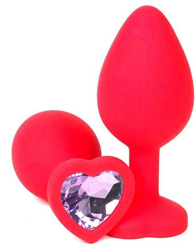 Силиконовая пробка Vandersex красная с сиреневым кристаллом-сердечком 7 см (красный) 