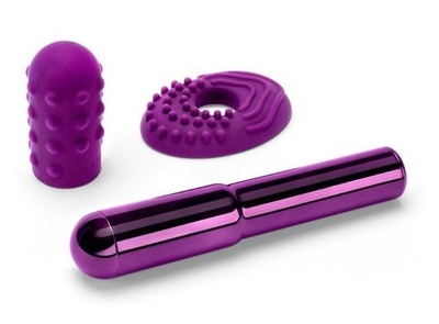Жезловый вибратор с двумя нежными насадками Le Wand Grand Bullet фиолетовый 