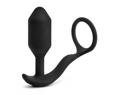 Анальная вибропробка с эрекционным кольцом b-Vibe Vibrating Snug Tug черная M 10 см (черный) 