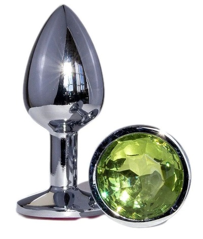 Анальная втулка Oyo металлическая с зеленым кристаллом (зеленый) 