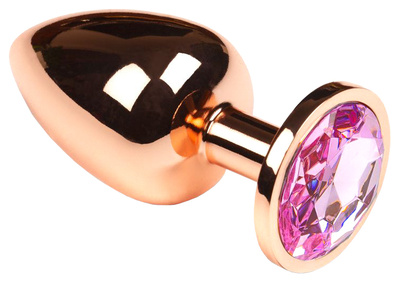 Анальная пробка Пикантные штучки с розовым кристаллом золотистая 8,5 см (золотистый; розовый) 