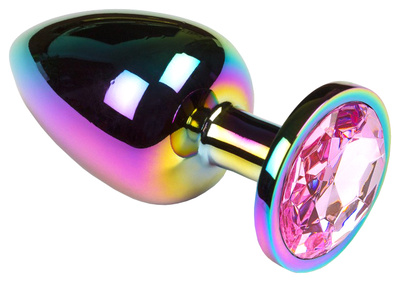 Анальная пробка Пикантные штучки с розовым кристаллом радужная 8 см (разноцветный) 
