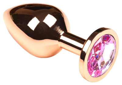 Анальная пробка Пикантные штучки с розовым кристаллом золотистая 7 см (золотистый; розовый) 