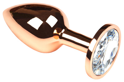 Анальная пробка Пикантные штучки с прозрачным кристаллом золотистая 6 см (золотистый; прозрачный) 
