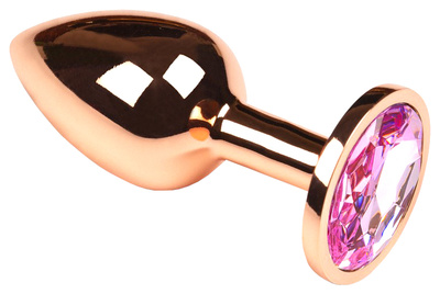 Анальная пробка Пикантные штучки с розовым кристаллом золотистая 6 см (золотистый; розовый) 