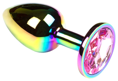 Анальная пробка Пикантные штучки с розовым кристаллом радужная 6 см (разноцветный) 