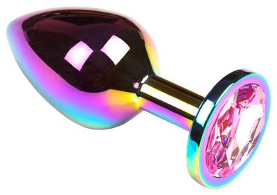 Анальная пробка Пикантные штучки с розовым кристаллом радужная 7 см (разноцветный) 