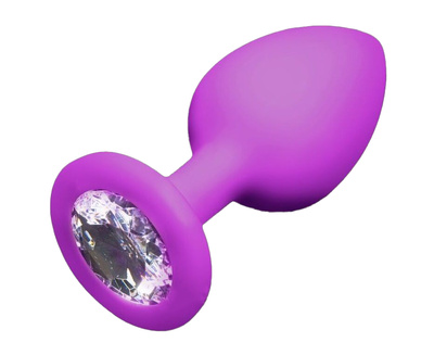 Анальная пробка Пикантные штучки силиконовая с прозрачным кристаллом фиолетовая (прозрачный; фиолетовый) 