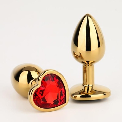Золотистая анальная пробка с красным кристаллом в форме сердца 7 см золотистый Sima-land 