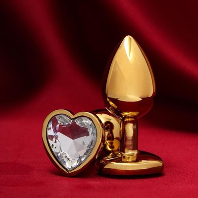 Золотистая анальная пробка с прозрачным кристаллом в форме сердца золотистый Sima-land 