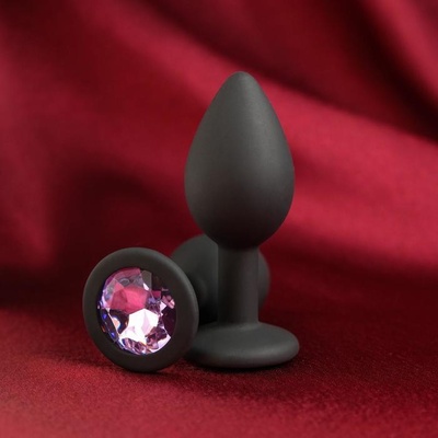 Черная анальная пробка с лиловым кристаллом 7,2 см черный Sima-land 