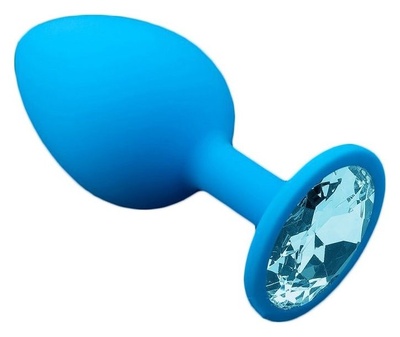 Большая силиконовая пробка Пикантные штучки голубая с голубым кристаллом (голубой) 