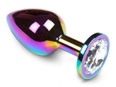 Радужная анальная пробка с прозрачным кристаллом - 7 см., прозрачный Пикантные штучки (разноцветный) 