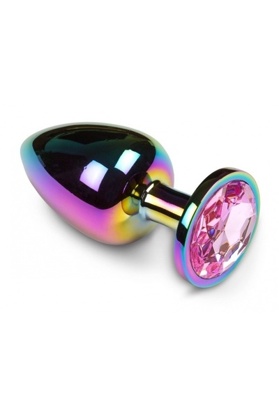 Большая анальная пробка Пикантные штучки радужная с розовым кристаллом (разноцветный) 
