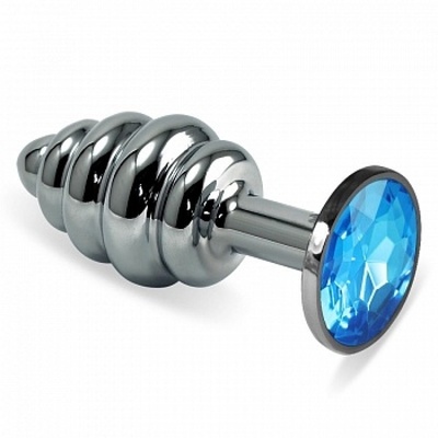 Пробочка FOURSEXDREAM малая рельефная с голубым кристаллом серебряная (серебристый) 