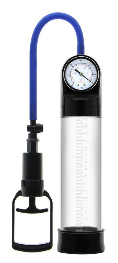 Вакуумная помпа Erozon Penis Pump с манометром прозрачная (черный; синий) 