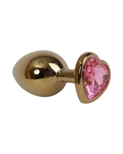 Золотистая анальная пробка с розовым стразиком-сердечком - 7,5 см. 4sexdream (золотистый) 