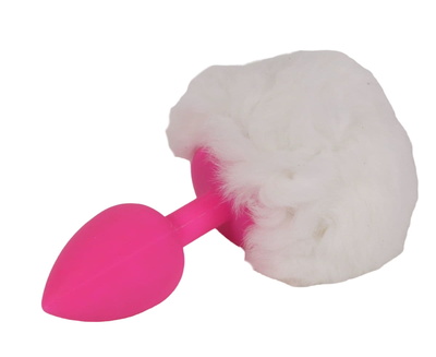 Розовая анальная пробка с белым хвостом Задорный Кролик 4sexdream (розовый; белый) 